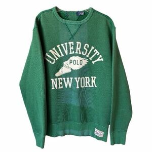 Ralph Lauren Polo University NY P-Wing Green Fleece Small Sweatshirt Preppy